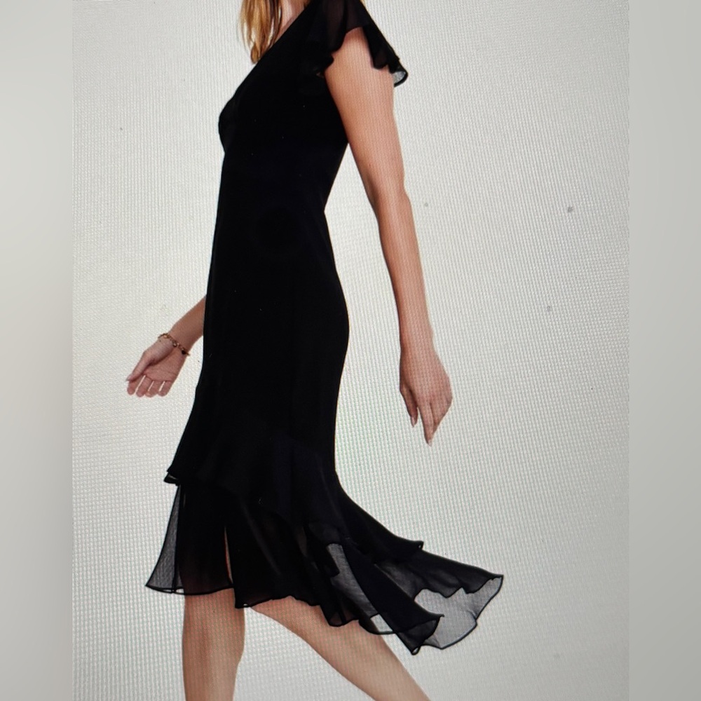 Tommy Hilfiger Chiffon Ruffle Trim V-Neck Midi Black Tiered Dress Women 14 NEW - Picture 12 of 12